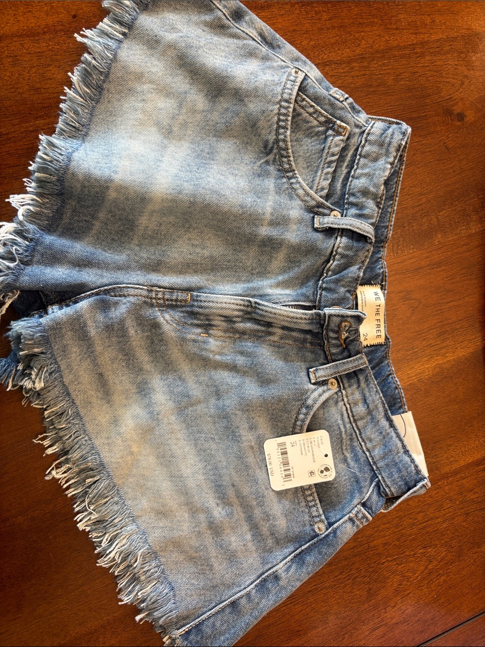 We The Free Light Blue Frayed Hem Denim Shorts